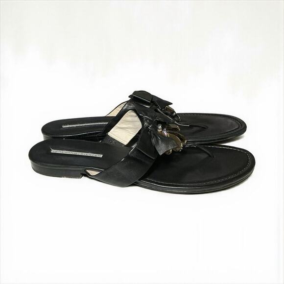 Vera Wang Lavender Black Leather Bow Jeweled Sandals Size 9 M - Picture 7 of 13